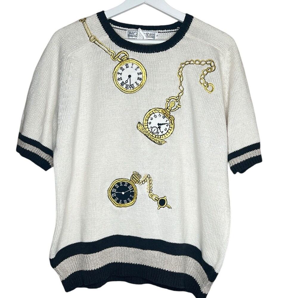 J H Collectibles Women's Sweater Clock Pocket Watch Linen Blend Stripe Large